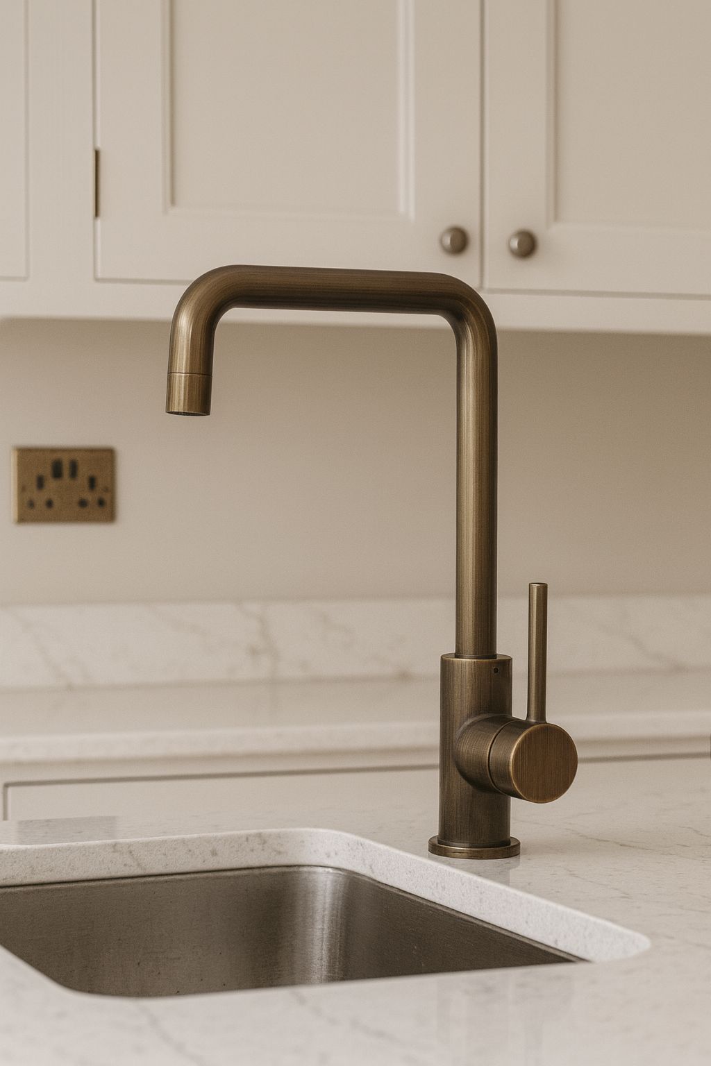 Antique Brass Swan Crane Kitchen Mixer Tap